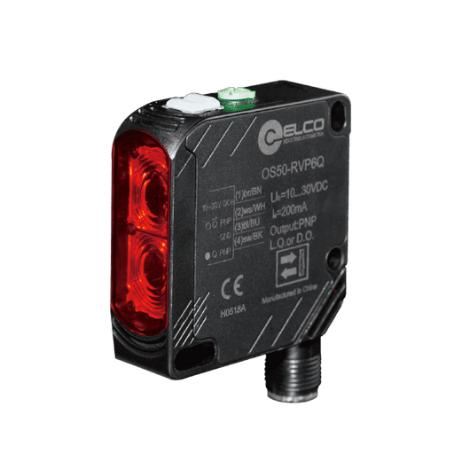 Photoelectric Sensor, OS50-Series, Retro-reflective, Red beam, Operating range 10 m, PNP, L.O + D.O, 10…30V DC, -25…55°C, Switching frequency 800 Hz, IP67, M12 4-pin connector
