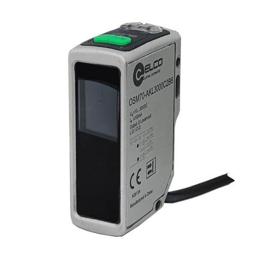 Photoelectric Sensor, OSM70-Series, Diffused with BGS, Infrared laser + Laser indication, Operating range 4 m, 2×Push-Pull, L.O / D.O, 10…30V DC, -25…55°C, Switching frequency 20…50 Hz, IP67, Cable 2 m