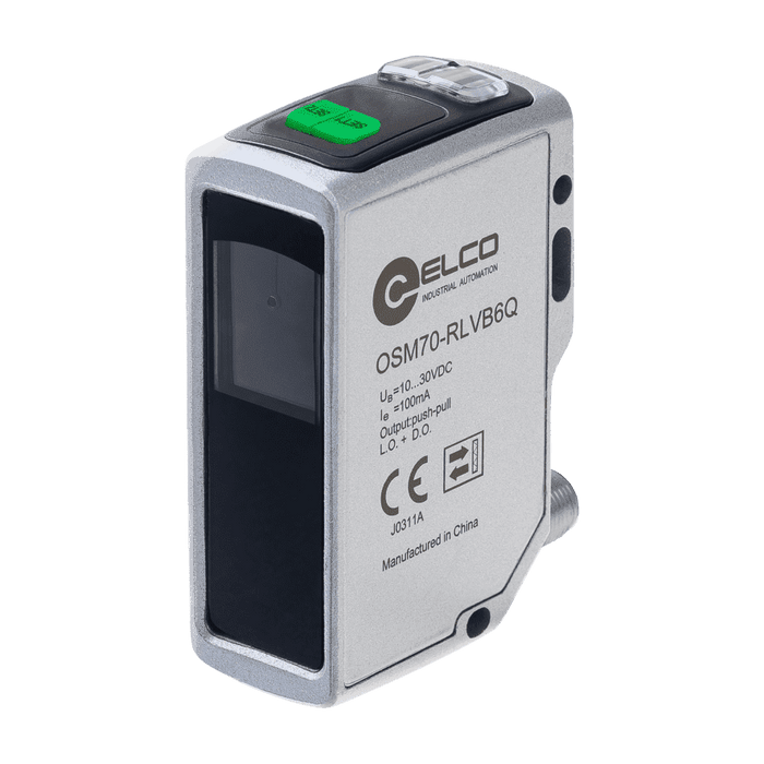 Photoelectric Sensor, OSM70-Series, Defused with BGS, Infrared laser + Laser indication, Operating range 4 m, Push-Pull, L.O / D.O, 10…30V DC, -25…55°C, Switching frequency 20…50 Hz, IP67, M12 4-pin connector