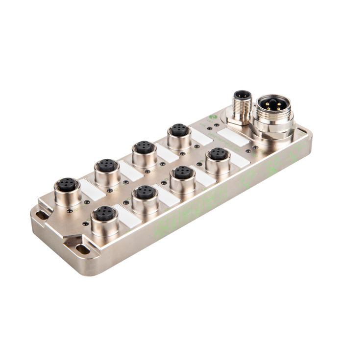 IO-Link Sensor Hub, V1.1.3, Class-A, M12 A-Code 4-pin IO-Link connector and 7/8" 4-pin auxiliary power supply, 8 x M12 5-pin, 16 DI/DO, PNP, 24 V DC, Metal housing, IP67