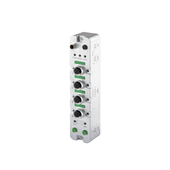 Compact67 Slim, EtherCAT, Analog I/O, M8 4-pin Ethernet and Power supply, 4 x M12 5-pin, 4 x AI/AO (current, voltage, thermocouple), 24 V DC, Metal housing, IP67
