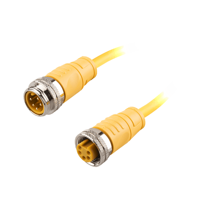 Power Cordset, Double-ended, 7/8"  5-pin Straight Female, to 7/8"  5-pin Straight Male, with PVC yellow jacket 16 AWG cable, 4 m
