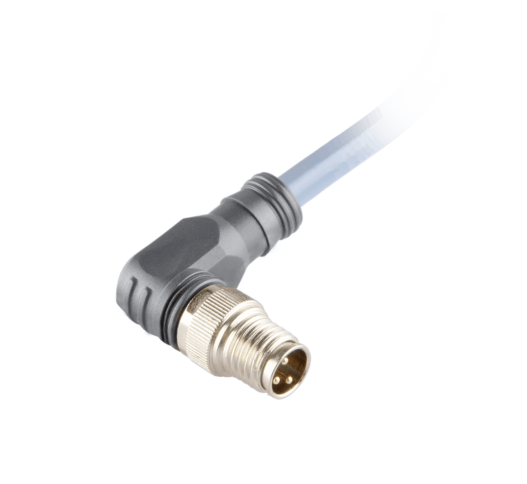Sensor-Actuator Cordset, Single-ended, M8 A-code 3-pin Angled Male, with PVC grey jacket 0.25mm² (24 AWG) cable, 1 m