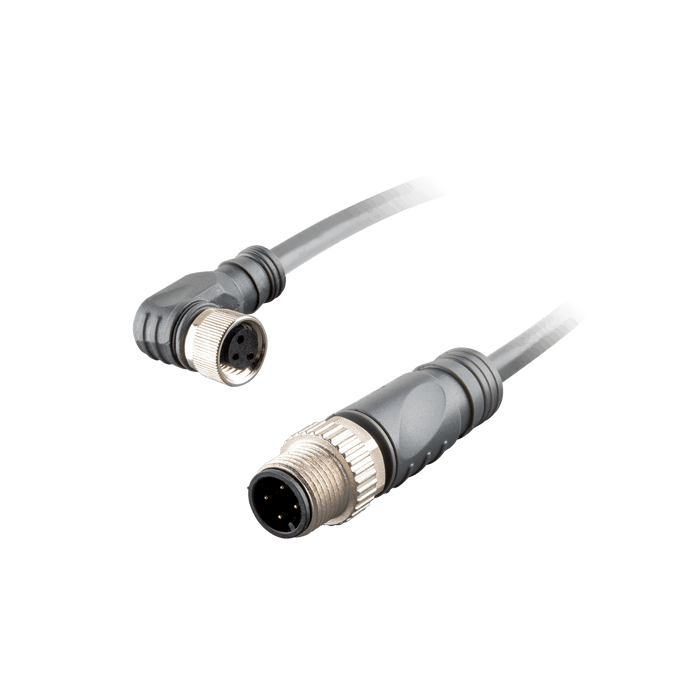 Sensor-Actuator Cordset, Double-ended, M8 A-code 3-pin Angled Female, to M12 A-code 3-pin Straight Male, with PVC grey jacket 0.25mm² (24 AWG) cable, 5 m