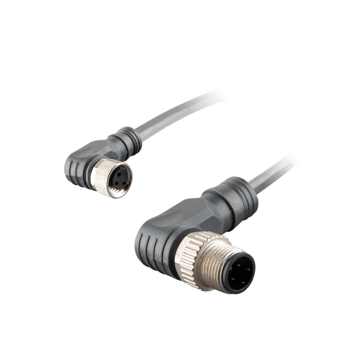 Sensor-Actuator Cordset, Double-ended, M8 A-code 3-pin Angled Female, to M12 A-code 3-pin Angled Male, with PVC grey jacket 0.25mm² (24 AWG) cable, 5 m