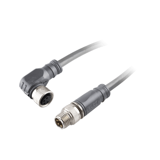 Sensor-Actuator Cordset, Double-ended, M8 A-code 4-pin Angled Female, to M8 A-code 4-pin Straight Male, with PVC grey jacket 0.25mm² (24 AWG) cable, 5 m