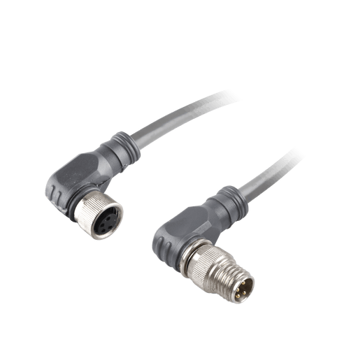Sensor-Actuator Cordset, Double-ended, M8 A-code 4-pin Angled Female, to M8 A-code 4-pin Angled Male, with PVC grey jacket 0.25mm² (24 AWG) cable, 5 m