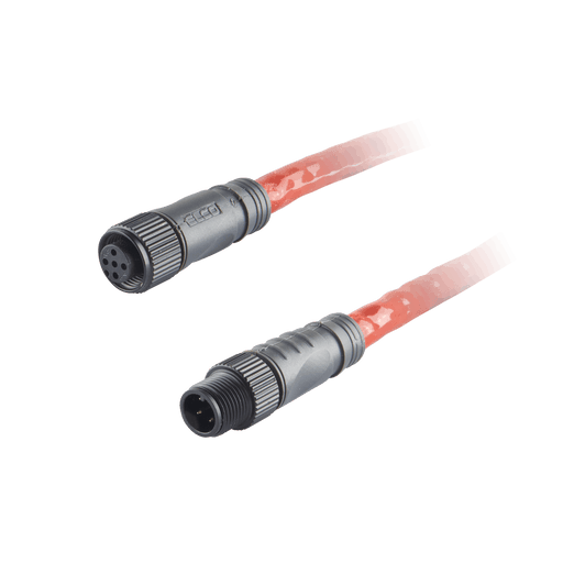 Sensor-Actuator Cordset, Double-ended, M12 A-code 4-pin Straight Female, to M12 A-code 4-pin Straight male, with PTFE Coating, with PVC grey jacket 0.34mm² (22 AWG) cable and red Silicon Glass Fiber Sheath, 8 m