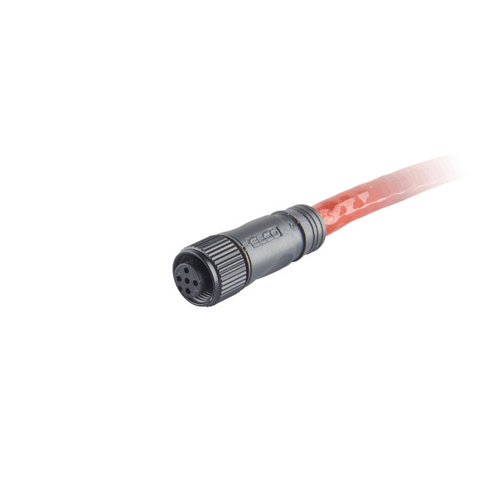 Sensor-Actuator Cordset, Single-ended, M12 A-code 4-pin Straight Female, with PTFE Coating, with PVC grey jacket 0.34mm² (22 AWG) cable and red Silicon Glass Fiber Sheath, 9 m