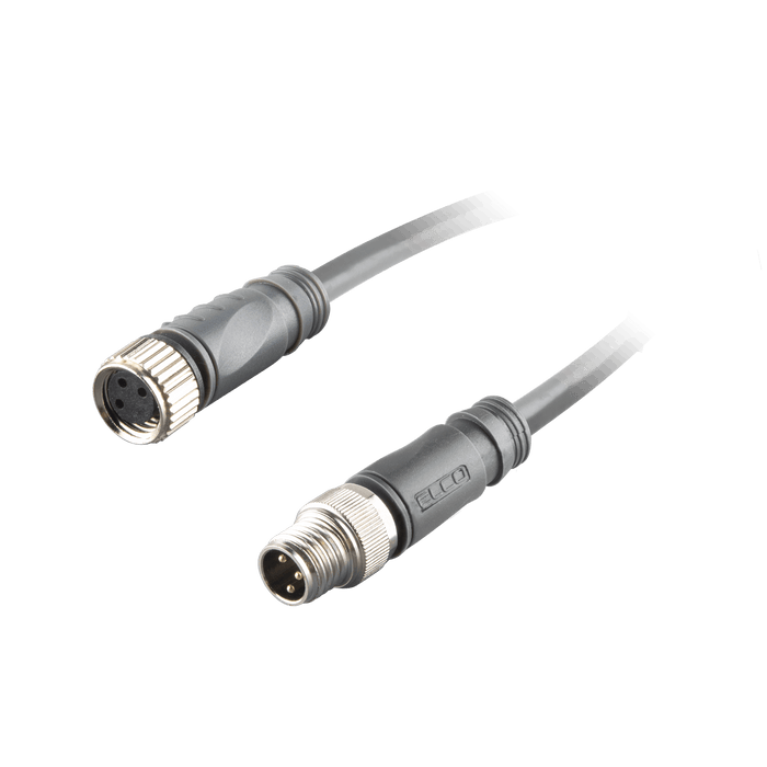 Sensor-Actuator Cordset, Double-ended, M8 A-code 3-pin Straight Female, to M8 A-code 3-pin Straight Male, with PVC grey jacket 0.25mm² (24 AWG) cable, 3 m