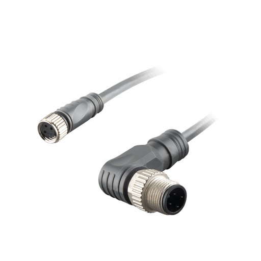 Sensor-Actuator Cordset, Double-ended, M8 A-code 3-pin Straight Female, to M12 A-code 3-pin Angled Male, with PVC grey jacket 0.25mm² (24 AWG) cable, 5 m