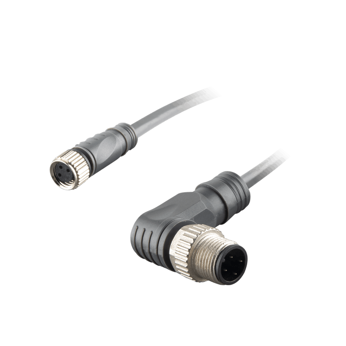 Sensor-Actuator Cordset, Double-ended, M8 A-code 3-pin Straight Female, to M12 A-code 3-pin Angled Male, with PVC grey jacket 0.25mm² (24 AWG) cable, 5 m