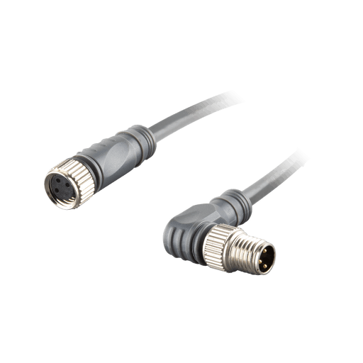 Sensor-Actuator Cordset, Double-ended, M8 A-code 3-pin Straight Female, to M8 A-code 3-pin Angled Male, with PVC grey jacket 0.25mm² (24 AWG) cable, 2 m