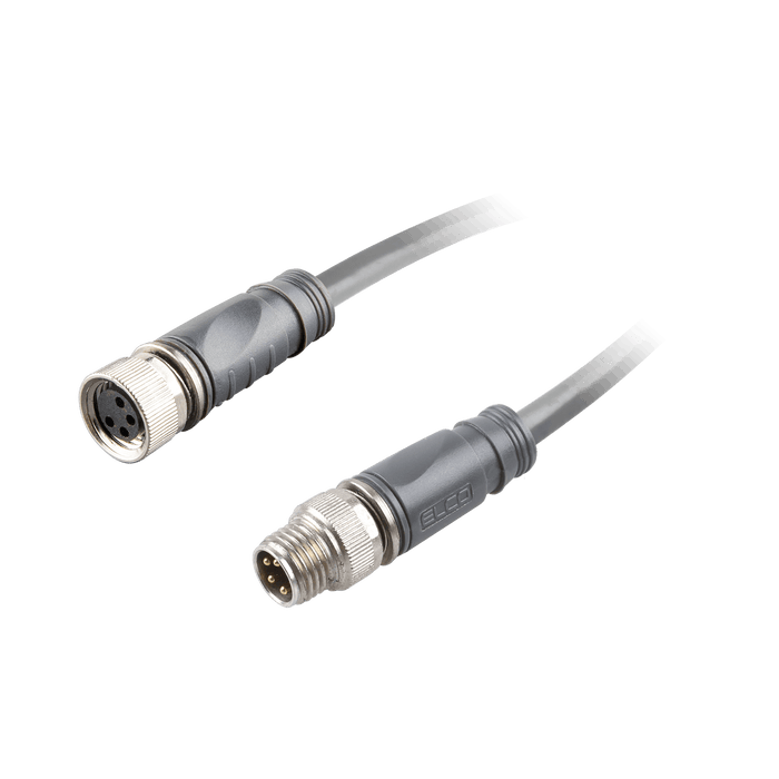 Sensor-Actuator Cordset, Double-ended, M8 A-code 4-pin Straight Female, to M8 A-code 4-pin Straight Male, with PVC grey jacket 0.25mm² (24 AWG) cable, 3 m