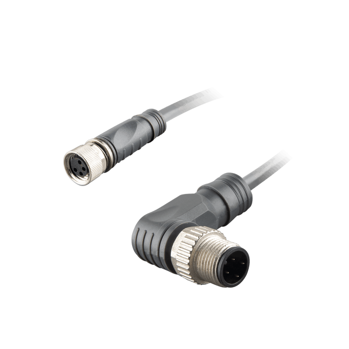 Sensor-Actuator Cordset, Double-ended, M8 A-code 4-pin Straight Female, to M12 A-code 4-pin Angled Male, with PVC grey jacket 0.25mm² (24 AWG) cable, 1 m