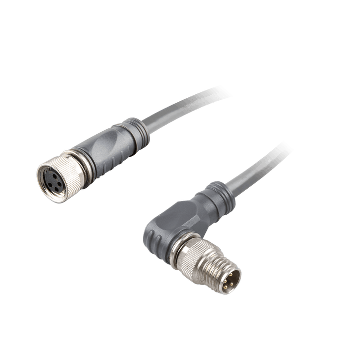 Sensor-Actuator Cordset, Double-ended, M8 A-code 4-pin Straight Female, to M8 A-code 4-pin Angled Male, with PVC grey jacket 0.25mm² (24 AWG) cable, 5 m