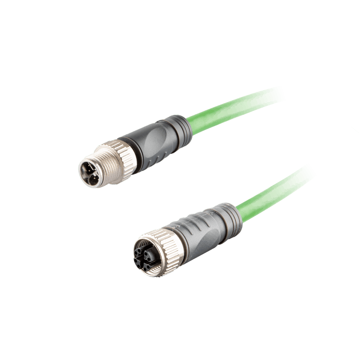 Ethernet Cordset,Double-ended, M12 X-code 8-pin Straight Male,to M12 X-code 8-pin Straight Female,With PVC green jacket 2 × 2 × 4 ×0.14 mm²(26 AWG) Cable,6m