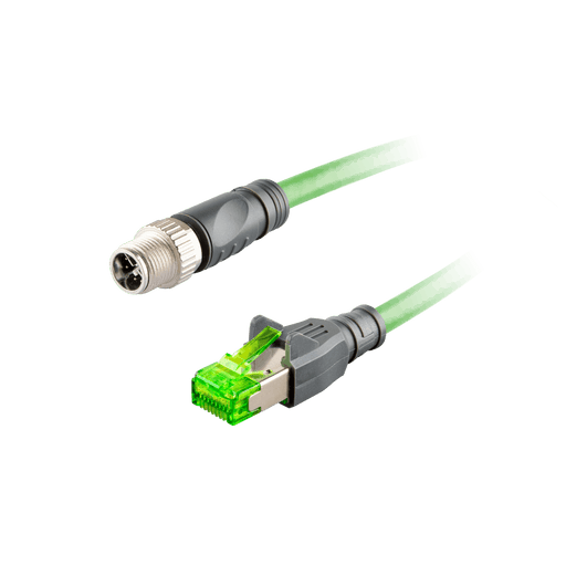 Ethernet Cordset,Double-ended, M12 X-code 8-pin Straight Male,to RJ45 8-pin Straight Male,With PVC grey jacket 2 × 2 × 4 ×0.14 mm²(26 AWG) Cable,3m