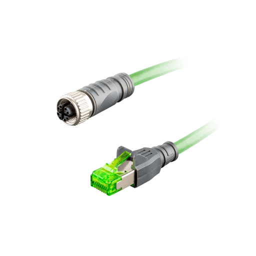 Ethernet Cordset,Double-ended, M12 X-code 8-pin Straight Female ,to RJ45 8-pin Straight Male,With PVC grey jacket 1 × 4 × 0.14 mm² (26 AWG)  Cable,9 m