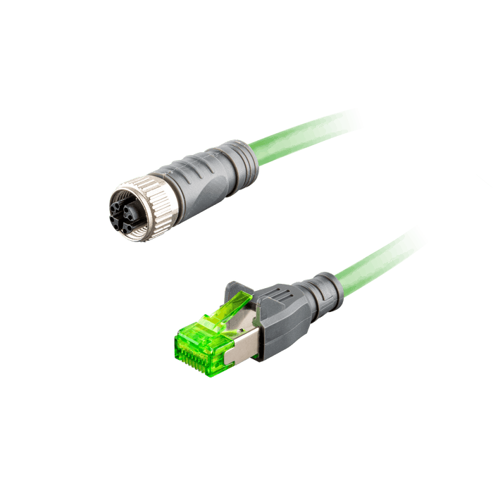 Ethernet Cordset,Double-ended, M12 X-code 8-pin Straight Female ,to RJ45 8-pin Straight Male,With PUR black jacket 1 × 4 × 0.14 mm² (26 AWG)  Cable,7 m