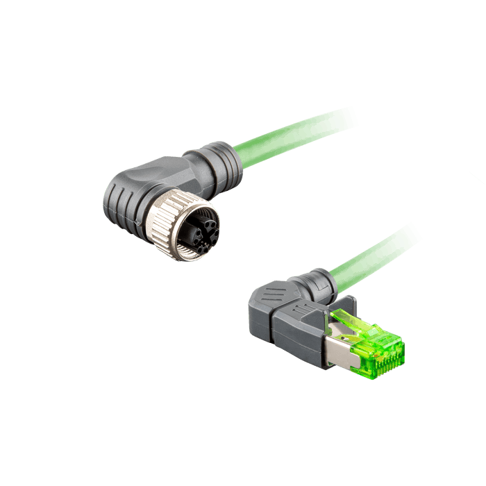 Ethernet Cordset,Double-ended, M12 X-code 8-pin Angled Female,to RJ45 8-pin Angled Male,With TPE teal jacket 2 × 2 × 4 ×0.14 mm²(26 AWG) 5 million bending cycles Cable,5m