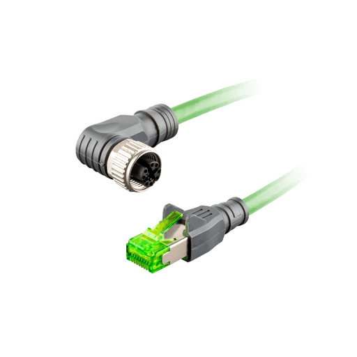 Ethernet Cordset,Double-ended, M12 X-code 8-pin Angled Female,to RJ45 8-pin Straight Male,With PUR black jacket 2 × 2 × 4 ×0.14 mm²(26 AWG) Cable,6m