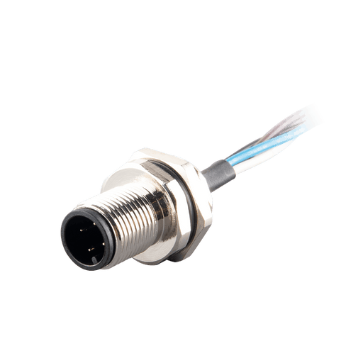 Flange-Mount Bulkhead Connector, with cable, M12 A-code 4-pin Straight Male, M16 Hole dimension, Rear mount, with PVC Cable, 1 m