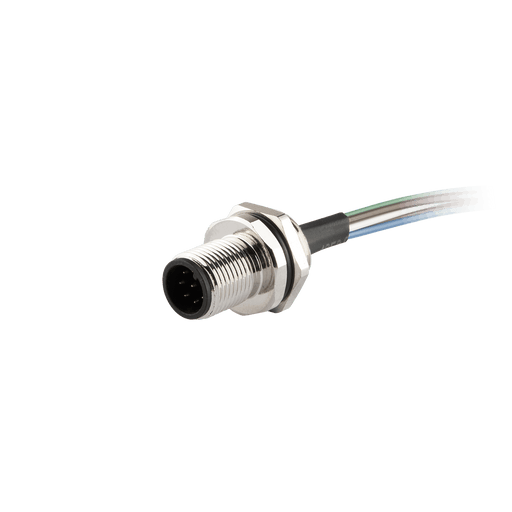 Flange-Mount Bulkhead Connector, with cable, M12 A-code 8-pin Straight Female, M16 Hole dimension, Rear mount, with PVC Cable, 1.5 m