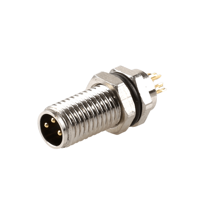 Flange-Mount Bulkhead Connector, without cable, M8 A-code 3-pin Straight Male, M8 Hole dimension, Rear mount