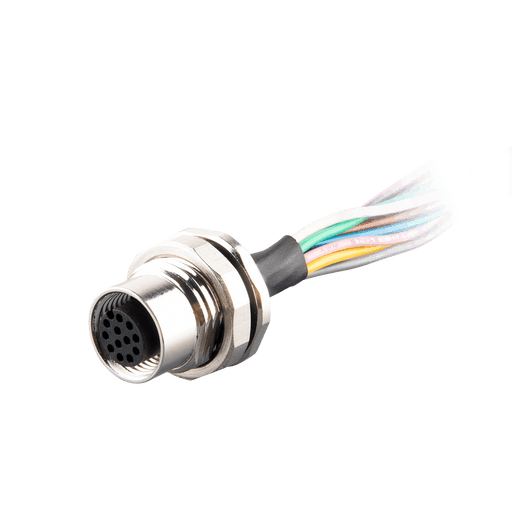 Flange-Mount Bulkhead Connector, with cable, M12 A-code 12-pin Straight Female, M16 Hole dimension, Rear mount, with PVC Cable, 2 m
