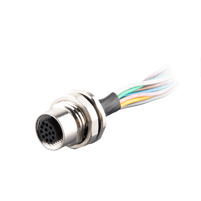 Flange-Mount Bulkhead Connector, with cable, M12 A-code 12-pin Straight Female, M16 Hole dimension, Rear mount, with PVC Cable, 4 m