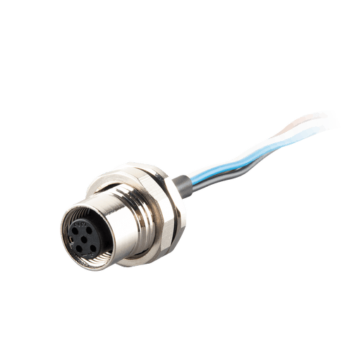 Flange-Mount Bulkhead Connector, with cable, M12 A-code 4-pin Straight Female, M16 Hole dimension, Rear mount, with PVC Cable, 1 m