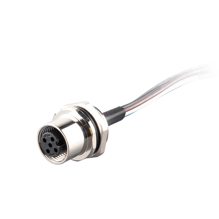 Flange-Mount Bulkhead Connector, without cable, M12 A-code 5-pin Straight Female, M16 Hole dimension, Front mount, with PVC Cable, 0.5 m