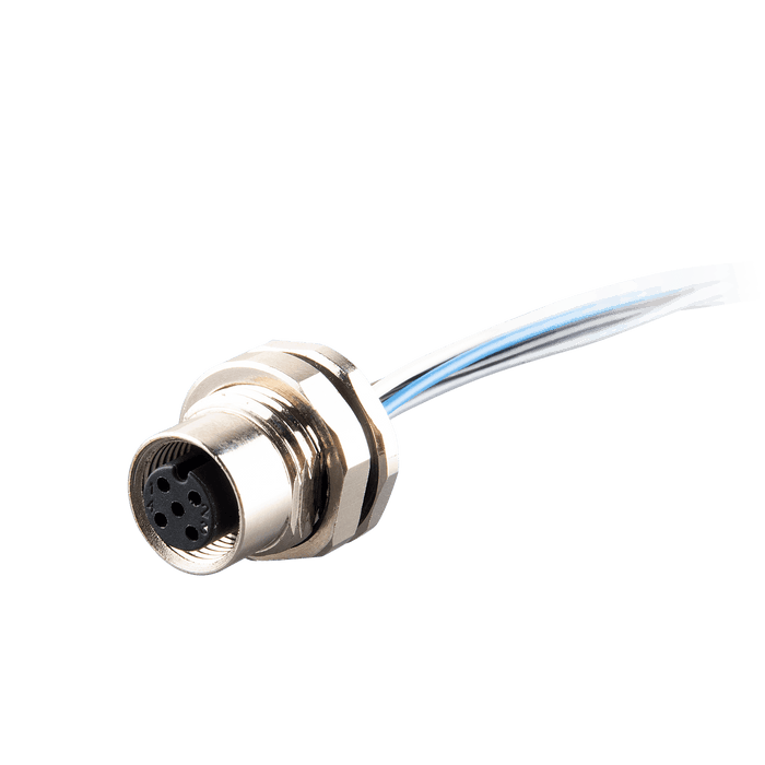 Flange-Mount Bulkhead Connector, with cable, M12 A-code 5-pin Straight Female, M16 Hole dimension, Rear mount, with PVC Cable, 2 m