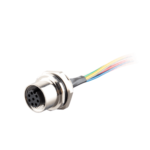 Flange-Mount Bulkhead Connector, without cable, M12 A-code 8-pin Straight Female, M16 Hole dimension, Front mount, with PVC Cable, 0.3 m