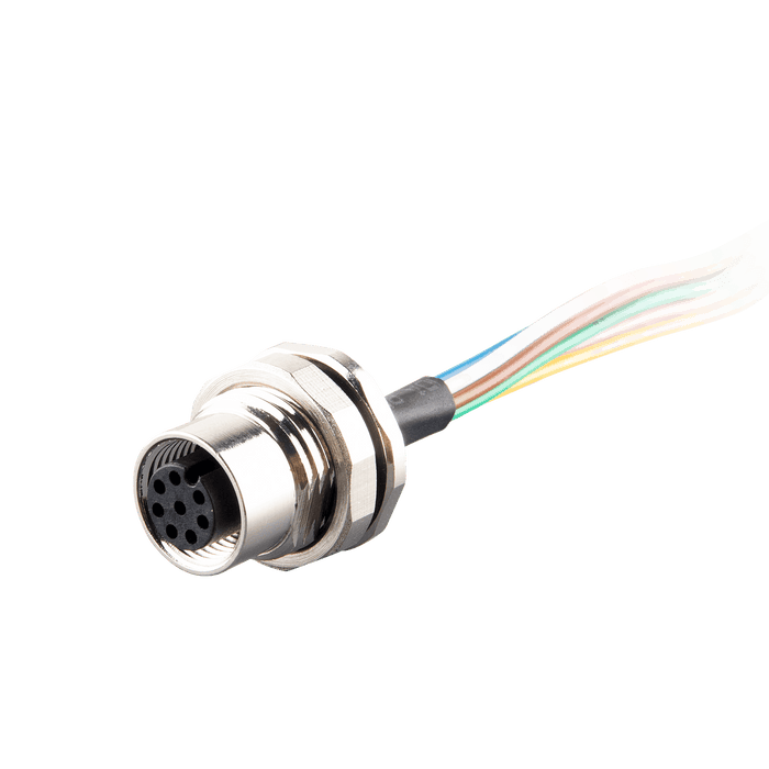 Flange-Mount Bulkhead Connector, without cable, M12 A-code 8-pin Straight Female, M16 Hole dimension, Rear mount