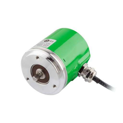 Absolute Singleturn Encoder, EAC58-EU Series, Synchro flange, Shaft Diameter 6g6 mm, Supply Voltage 5 VDC, Parallel Interface, PNP Positive, Binary, Radial, Cable 1.5 m, Resoluteion 16
