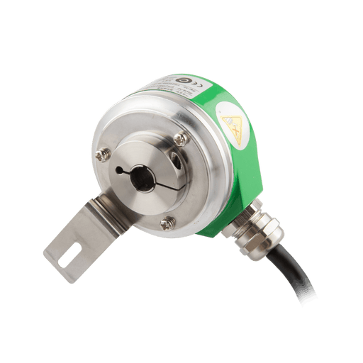 Absolute Singleturn Encoder, EAC58-EU Series, Tether arm, Hollow shaft Diameter 12H7 mm, Supply Voltage 10...30 VDC, Parallel Interface, PNP Positive, Gray, Radial, Cable 1.5 m, Resoluteion 1024
