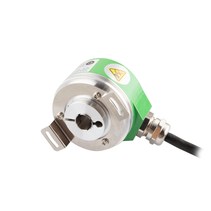 Absolute Singleturn Encoder, EAC58-EU Series, Double-winged spring installation, Hollow shaft Diameter 12H7 mm, Supply Voltage 10...30 VDC, SSI Interface, Binary, Radial, Cable 1.5 m, Resoluteion 8192