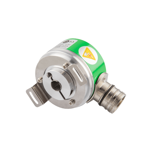 Absolute Singleturn Encoder, EAC58-EU Series, Double-winged spring installation, Hollow shaft Diameter 10H7 mm, Supply Voltage 10...30 VDC, Parallel Interface, PNP Positive, Binary, Radial, M23 17Pin, Resoluteion 4096