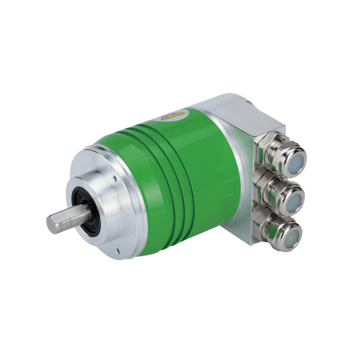 Absolute multiturn encoder, Series EAM58-DP, Round flange, Shaft length 20 mm, Shaft 10g6 mm, 10...30 VDC, Profibus-DP interface, Radial, Integrated coupler terminal box with 3 PG7 threaded connectors, Resoluteion 4096/8192