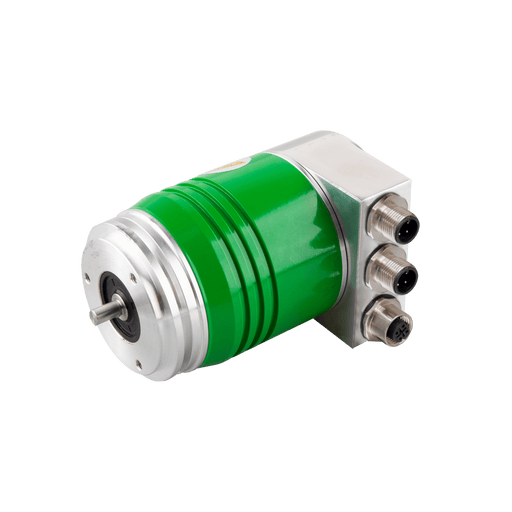 Absolute multiturn encoder, Series EAM58-DP, Flange synchro, Shaft length 10 mm, Shaft 6g6 mm, 10...30 VDC, Profibus-DP interface, Radial, 3x M12 connectors, Resoluteion 4096/8192