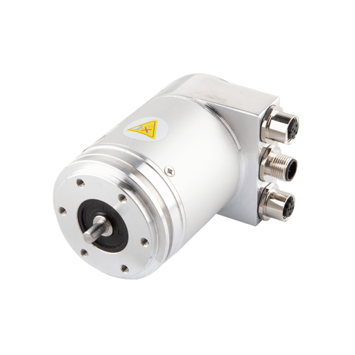 Absolute multiturn encoder, Series EAM58-ECND, Flange synchro, Shaft length 10 mm, Shaft 6g6 mm, 10...30 VDC, EtherCAT interface, Radial, 3x M12 connectors, Resoluteion 4096/8192