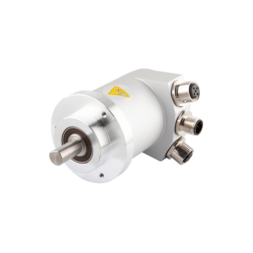 Absolute multiturn magnetic encoder, Series EAM58-ECOM, 36 mm clamping flange, Shaft length 20 mm, Shaft 10g6 mm, 10...30 VDC, EtherCAT interface, Radial, 3x M12 connectors, Resoluteion 4096/8192