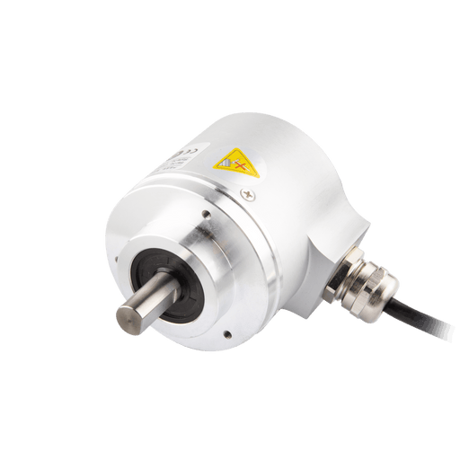 Absolute multiturn Magnetic Encoder, EAM58-CAND Series, 36 mm clamping flange, Shaft length 20 mm, shaft Diameter 10g6 mm, Supply Voltage 10...30 VDC, CANopen Interface, Radial, Cable Length 1.5 m, Resoluteion 4096/4096