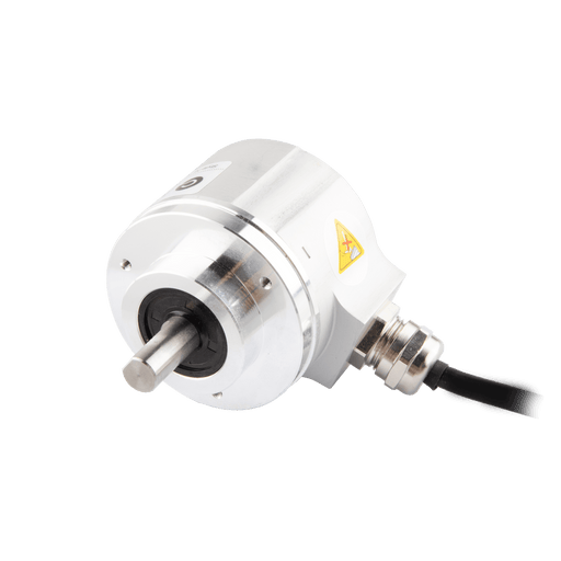 Absolute multiturn Encoder, EAM58-EU Series, Clamping flange, Shaft Diameter 10g6 mm, Supply Voltage 10...30 VDC, SSI Interface, Gray, Radial, Cable 1.5 m, Resoluteion 4096/4096
