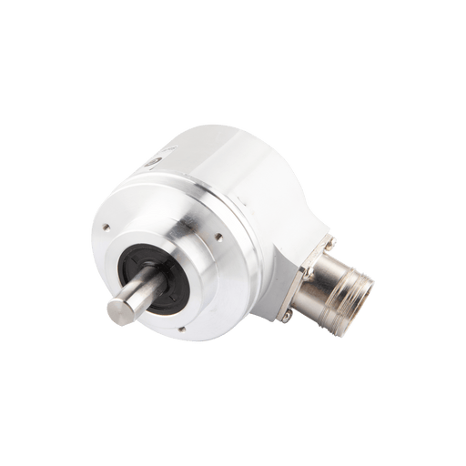 Absolute multiturn Encoder, EAM58-EU Series, Clamping flange, Shaft Diameter 10g6 mm, Supply Voltage 10...30 VDC, SSI Interface, Gray, Radial, M23 12Pin, Resoluteion 4096/4096