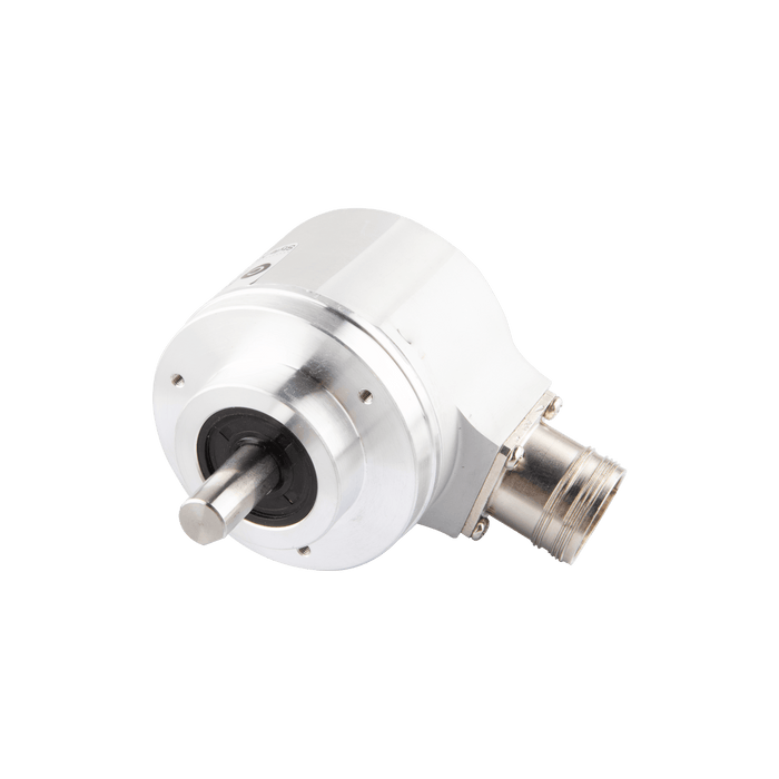Absolute multiturn Encoder, EAM58-EU Series, Clamping flange, Shaft Diameter 10g6 mm, Supply Voltage 10...30 VDC, SSI Interface, Gray, Radial, M23 12Pin, Resoluteion 4096/4096