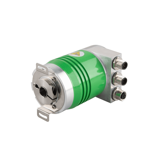 Absolute multiturn encoder, Series EAM58-DP, Double-winged spring installation, Hollow Shaft Diameter 10H7 mm, 10...30 VDC, Profibus-DP interface, Radial, 3x M12 connectors, Resoluteion 4096/8192