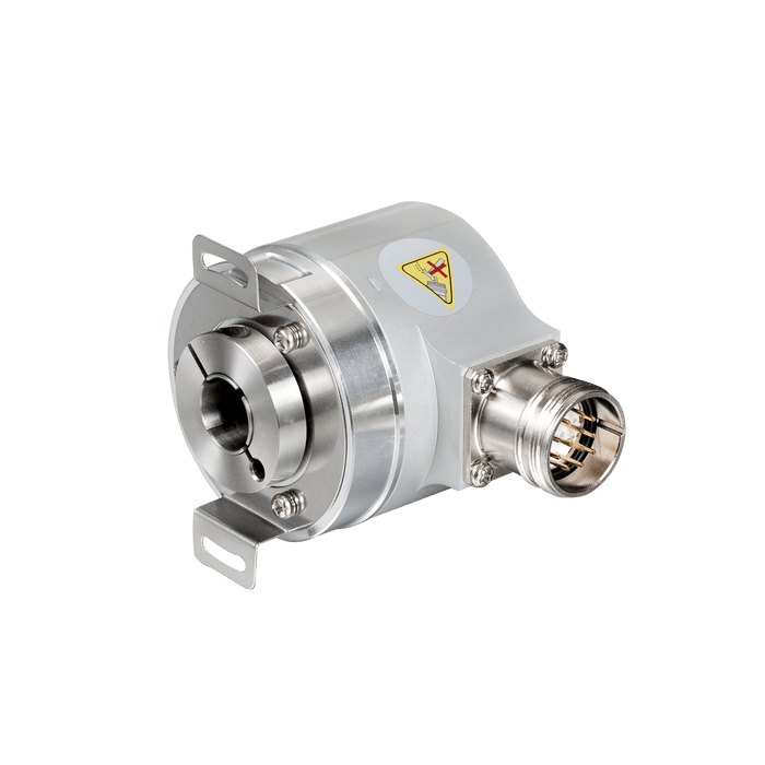 Absolute multiturn Encoder, EAM58-EU Series, Double-winged spring installation, Hollow Shaft Diameter 10H7 mm, Supply Voltage 10...30 VDC, SSI Interface, Binary, Radial, M23 12Pin, Resoluteion 4096/8192